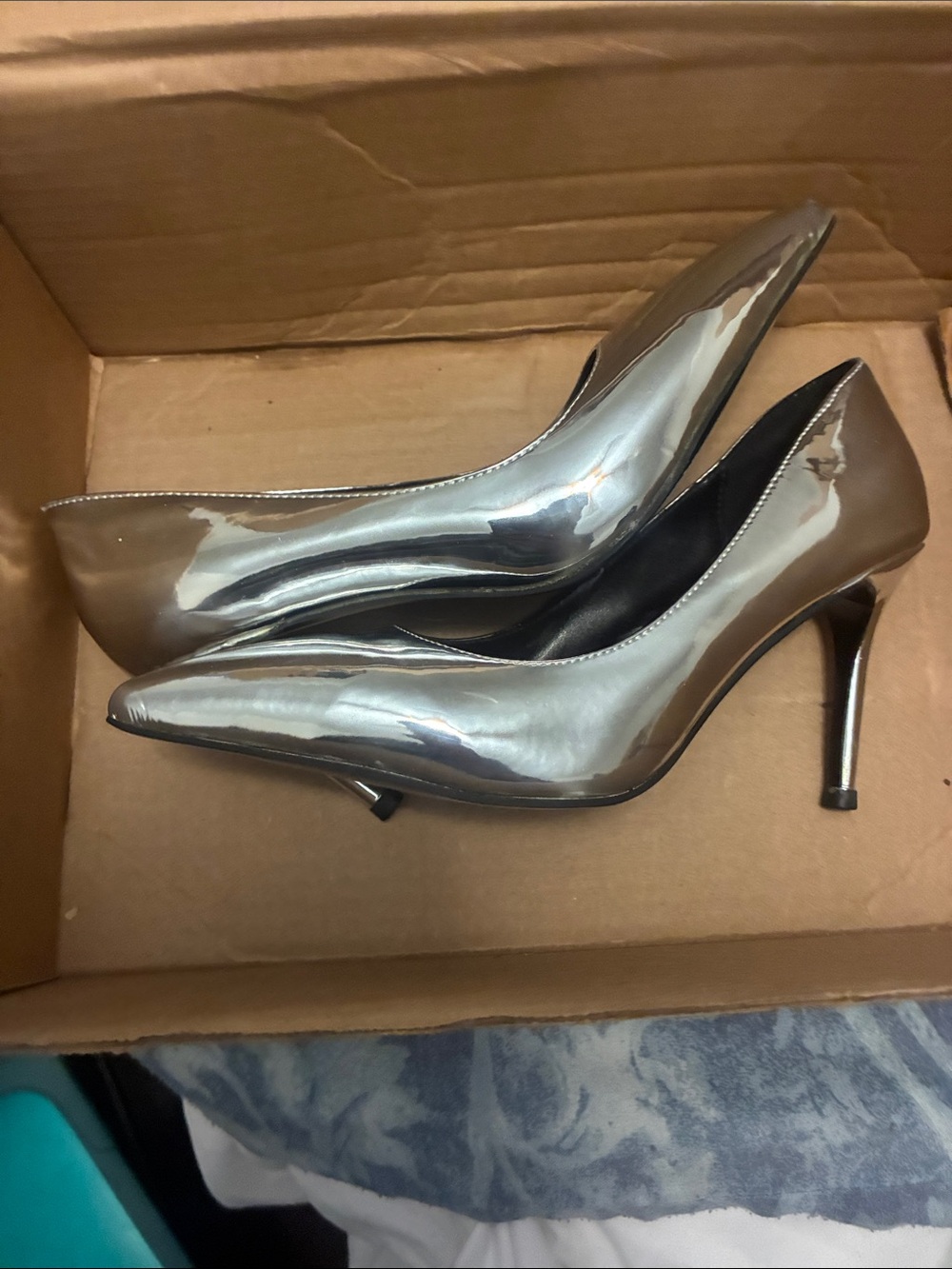 Metallic Silver Pointed Stiletto Pumps for Women